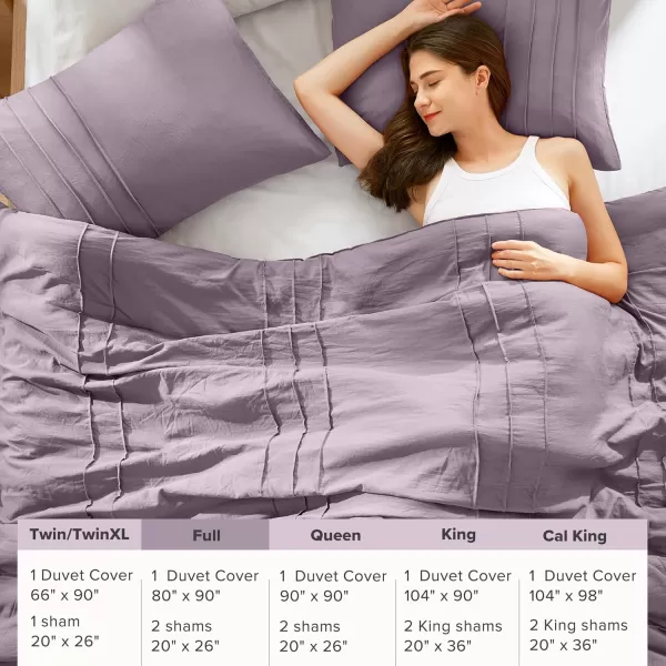 Comfort Spaces Olive Green Queen Size Duvet Cover Set  3pc Pintuck Pleated Duvet Cover Queen All Season Lightweight Extra Softness PreWashed Microfiber Queen Bed Cover Shams QueenPurple No Comforter