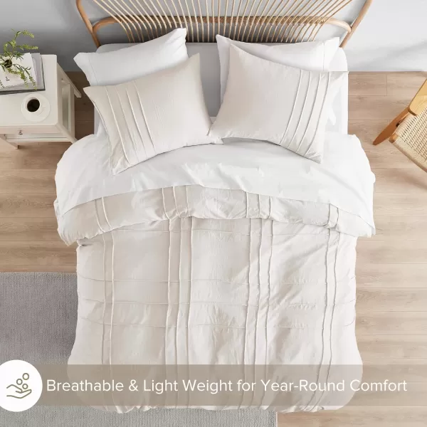 Comfort Spaces Olive Green Queen Size Duvet Cover Set  3pc Pintuck Pleated Duvet Cover Queen All Season Lightweight Extra Softness PreWashed Microfiber Queen Bed Cover Shams QueenCream No Comforter