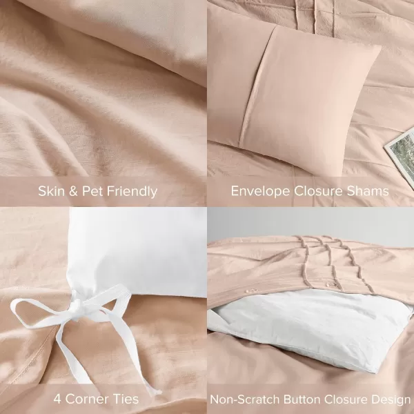 Comfort Spaces Olive Green Queen Size Duvet Cover Set  3pc Pintuck Pleated Duvet Cover Queen All Season Lightweight Extra Softness PreWashed Microfiber Queen Bed Cover Shams QueenBlush No Comforter