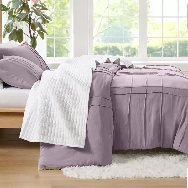 Comfort Spaces Olive Green Queen Size Duvet Cover Set  3pc Pintuck Pleated Duvet Cover Queen All Season Lightweight Extra Softness PreWashed Microfiber Queen Bed Cover Shams QueenPurple No Comforter