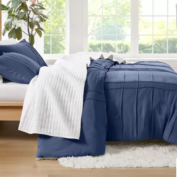 Comfort Spaces Olive Green Queen Size Duvet Cover Set  3pc Pintuck Pleated Duvet Cover Queen All Season Lightweight Extra Softness PreWashed Microfiber Queen Bed Cover Shams QueenNavy No Comforter
