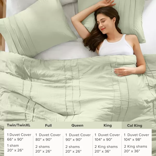 Comfort Spaces Olive Green Queen Size Duvet Cover Set  3pc Pintuck Pleated Duvet Cover Queen All Season Lightweight Extra Softness PreWashed Microfiber Queen Bed Cover Shams QueenSage Green No Comforter