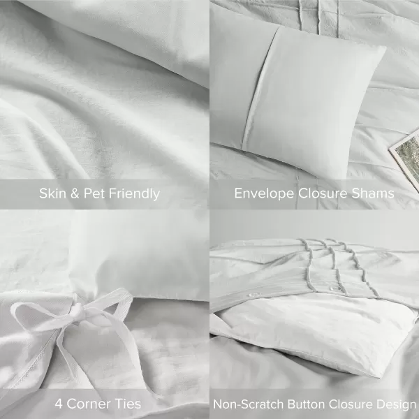Comfort Spaces Olive Green Queen Size Duvet Cover Set  3pc Pintuck Pleated Duvet Cover Queen All Season Lightweight Extra Softness PreWashed Microfiber Queen Bed Cover Shams QueenSilver No Comforter