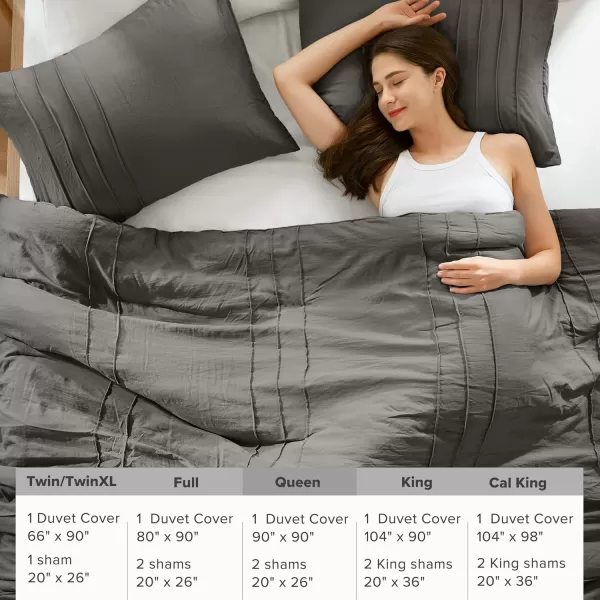 Comfort Spaces Olive Green Queen Size Duvet Cover Set  3pc Pintuck Pleated Duvet Cover Queen All Season Lightweight Extra Softness PreWashed Microfiber Queen Bed Cover Shams QueenGrey No Comforter