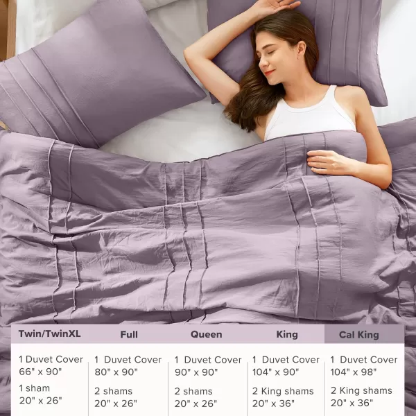 Comfort Spaces Olive Green Queen Size Duvet Cover Set  3pc Pintuck Pleated Duvet Cover Queen All Season Lightweight Extra Softness PreWashed Microfiber Queen Bed Cover Shams QueenPurple No Comforter