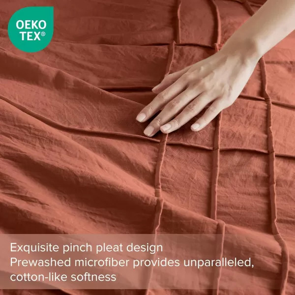 Comfort Spaces Olive Green Queen Size Duvet Cover Set  3pc Pintuck Pleated Duvet Cover Queen All Season Lightweight Extra Softness PreWashed Microfiber Queen Bed Cover Shams QueenClay No Comforter