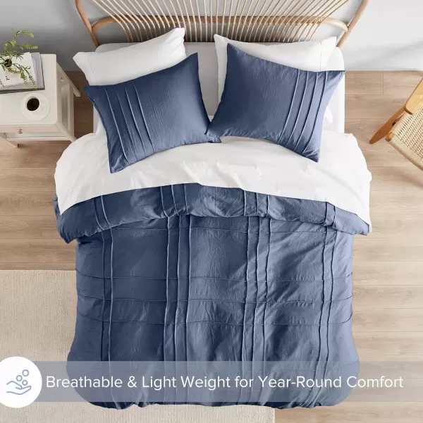 Comfort Spaces Olive Green Queen Size Duvet Cover Set  3pc Pintuck Pleated Duvet Cover Queen All Season Lightweight Extra Softness PreWashed Microfiber Queen Bed Cover Shams QueenNavy No Comforter