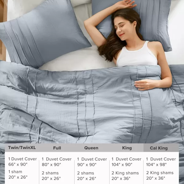 Comfort Spaces Olive Green Queen Size Duvet Cover Set  3pc Pintuck Pleated Duvet Cover Queen All Season Lightweight Extra Softness PreWashed Microfiber Queen Bed Cover Shams QueenBlue Grey No Comforter