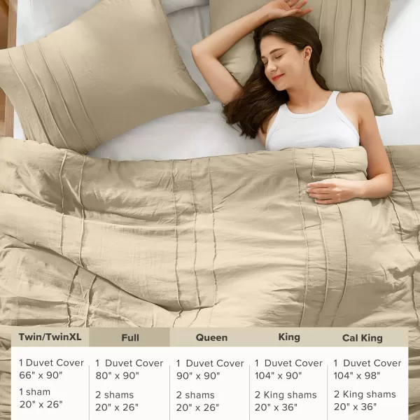 Comfort Spaces Olive Green Queen Size Duvet Cover Set  3pc Pintuck Pleated Duvet Cover Queen All Season Lightweight Extra Softness PreWashed Microfiber Queen Bed Cover Shams QueenKhaki No Comforter