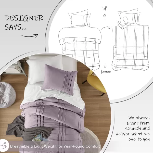 Comfort Spaces Olive Green Queen Size Duvet Cover Set  3pc Pintuck Pleated Duvet Cover Queen All Season Lightweight Extra Softness PreWashed Microfiber Queen Bed Cover Shams QueenPurple No Comforter