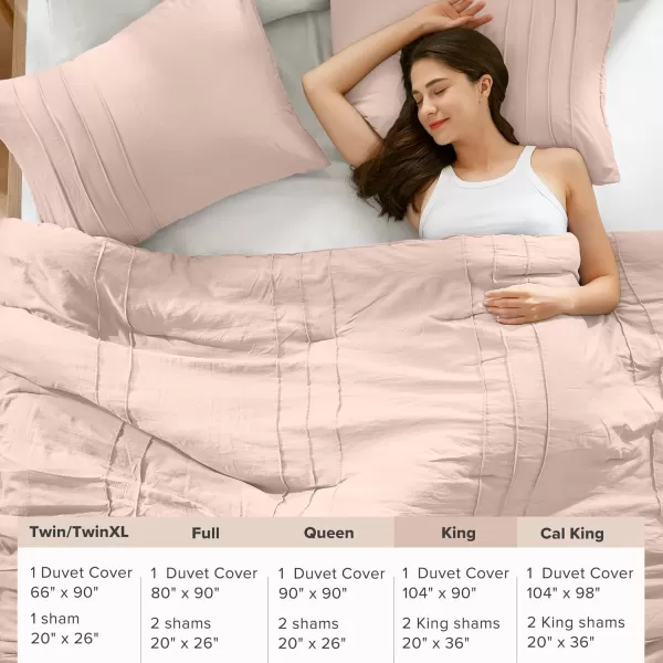 Comfort Spaces Olive Green Queen Size Duvet Cover Set  3pc Pintuck Pleated Duvet Cover Queen All Season Lightweight Extra Softness PreWashed Microfiber Queen Bed Cover Shams QueenBlush No Comforter