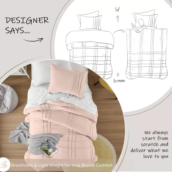 Comfort Spaces Olive Green Queen Size Duvet Cover Set  3pc Pintuck Pleated Duvet Cover Queen All Season Lightweight Extra Softness PreWashed Microfiber Queen Bed Cover Shams QueenBlush No Comforter