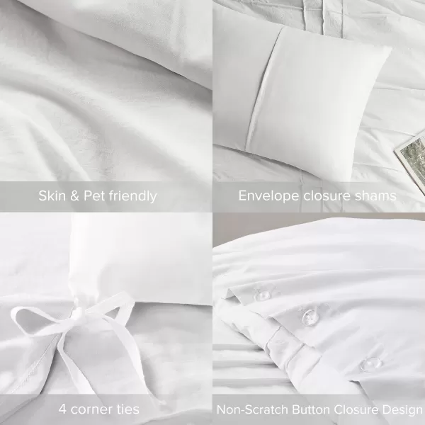 Comfort Spaces Olive Green Queen Size Duvet Cover Set  3pc Pintuck Pleated Duvet Cover Queen All Season Lightweight Extra Softness PreWashed Microfiber Queen Bed Cover Shams QueenWhite No Comforter