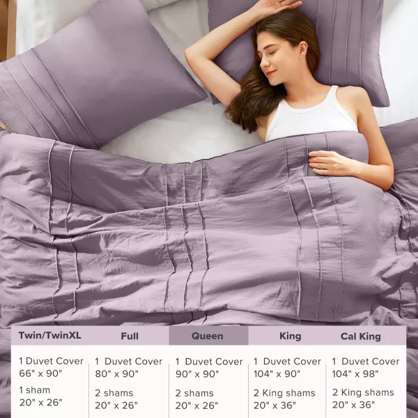 Comfort Spaces Olive Green Queen Size Duvet Cover Set  3pc Pintuck Pleated Duvet Cover Queen All Season Lightweight Extra Softness PreWashed Microfiber Queen Bed Cover Shams QueenPurple No Comforter