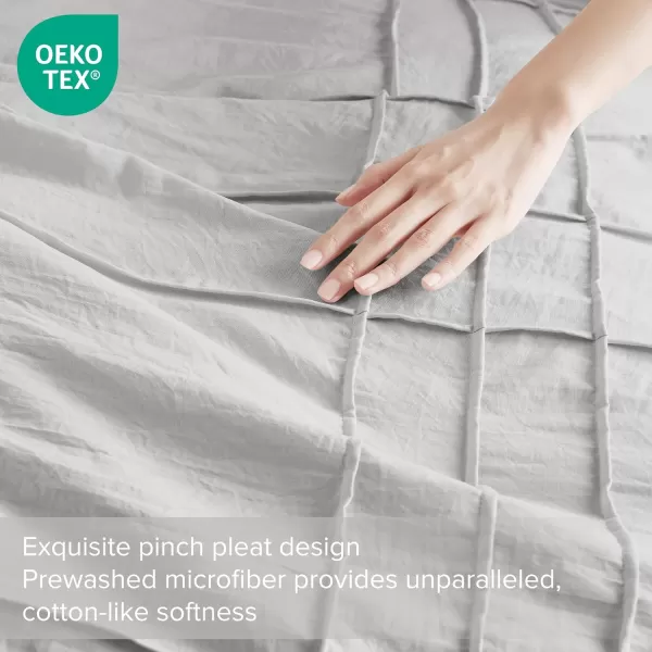 Comfort Spaces Olive Green Queen Size Duvet Cover Set  3pc Pintuck Pleated Duvet Cover Queen All Season Lightweight Extra Softness PreWashed Microfiber Queen Bed Cover Shams QueenSilver No Comforter