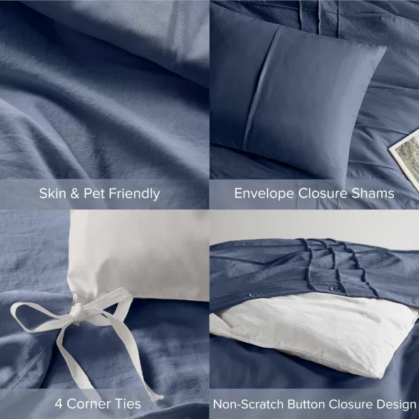 Comfort Spaces Olive Green Queen Size Duvet Cover Set  3pc Pintuck Pleated Duvet Cover Queen All Season Lightweight Extra Softness PreWashed Microfiber Queen Bed Cover Shams QueenNavy No Comforter