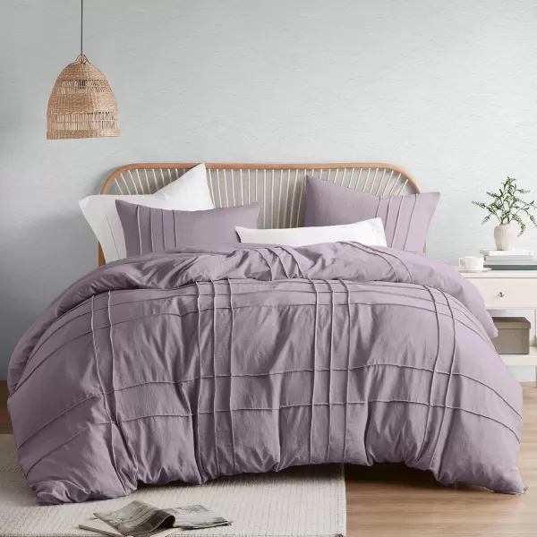 Comfort Spaces Olive Green Queen Size Duvet Cover Set  3pc Pintuck Pleated Duvet Cover Queen All Season Lightweight Extra Softness PreWashed Microfiber Queen Bed Cover Shams QueenPurple No Comforter