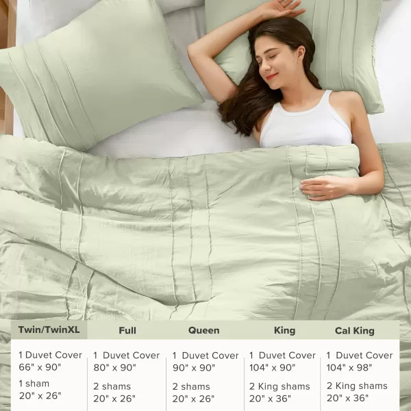 Comfort Spaces Olive Green Queen Size Duvet Cover Set  3pc Pintuck Pleated Duvet Cover Queen All Season Lightweight Extra Softness PreWashed Microfiber Queen Bed Cover Shams QueenSage Green No Comforter