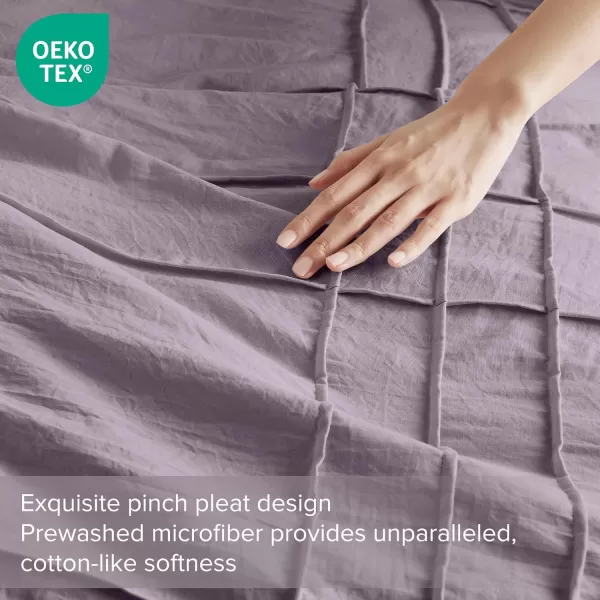 Comfort Spaces Olive Green Queen Size Duvet Cover Set  3pc Pintuck Pleated Duvet Cover Queen All Season Lightweight Extra Softness PreWashed Microfiber Queen Bed Cover Shams QueenPurple No Comforter