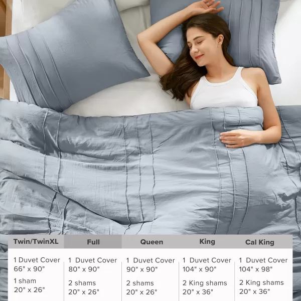 Comfort Spaces Olive Green Queen Size Duvet Cover Set  3pc Pintuck Pleated Duvet Cover Queen All Season Lightweight Extra Softness PreWashed Microfiber Queen Bed Cover Shams QueenBlue Grey No Comforter