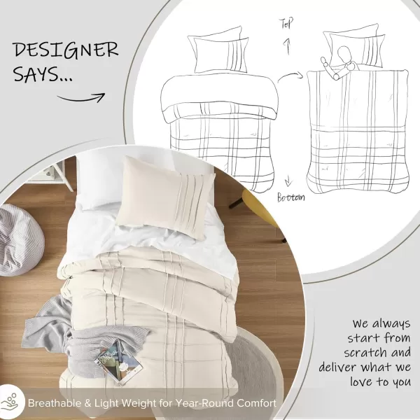 Comfort Spaces Olive Green Queen Size Duvet Cover Set  3pc Pintuck Pleated Duvet Cover Queen All Season Lightweight Extra Softness PreWashed Microfiber Queen Bed Cover Shams QueenCream No Comforter