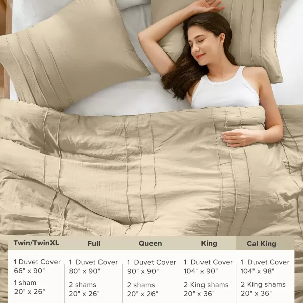 Comfort Spaces Olive Green Queen Size Duvet Cover Set  3pc Pintuck Pleated Duvet Cover Queen All Season Lightweight Extra Softness PreWashed Microfiber Queen Bed Cover Shams QueenKhaki No Comforter