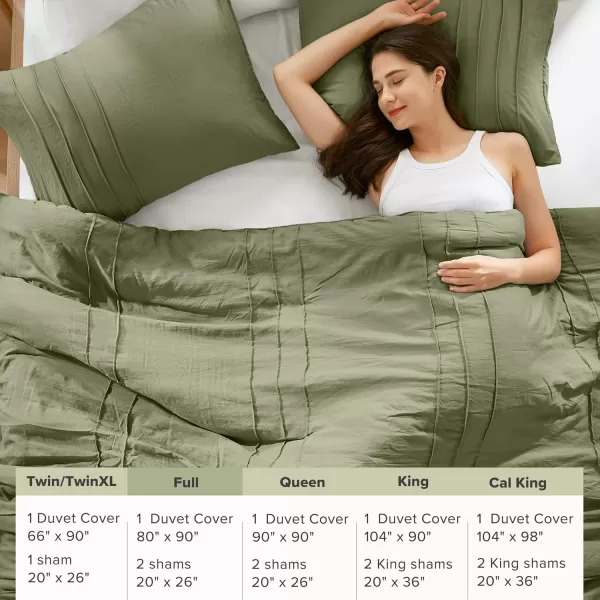 Comfort Spaces Olive Green Queen Size Duvet Cover Set  3pc Pintuck Pleated Duvet Cover Queen All Season Lightweight Extra Softness PreWashed Microfiber Queen Bed Cover Shams QueenOlive Green No Comforter