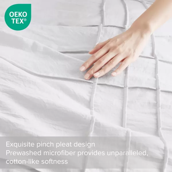 Comfort Spaces Olive Green Queen Size Duvet Cover Set  3pc Pintuck Pleated Duvet Cover Queen All Season Lightweight Extra Softness PreWashed Microfiber Queen Bed Cover Shams QueenWhite No Comforter
