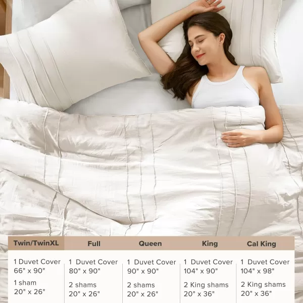 Comfort Spaces Olive Green Queen Size Duvet Cover Set  3pc Pintuck Pleated Duvet Cover Queen All Season Lightweight Extra Softness PreWashed Microfiber Queen Bed Cover Shams QueenCream No Comforter