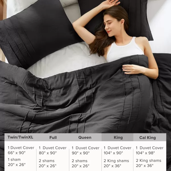 Comfort Spaces Olive Green Queen Size Duvet Cover Set  3pc Pintuck Pleated Duvet Cover Queen All Season Lightweight Extra Softness PreWashed Microfiber Queen Bed Cover Shams QueenBlack No Comforter
