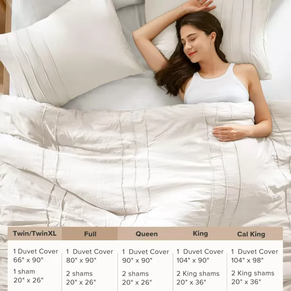 Comfort Spaces Olive Green Queen Size Duvet Cover Set  3pc Pintuck Pleated Duvet Cover Queen All Season Lightweight Extra Softness PreWashed Microfiber Queen Bed Cover Shams QueenCream No Comforter