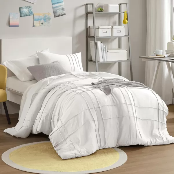 Comfort Spaces Olive Green Queen Size Duvet Cover Set  3pc Pintuck Pleated Duvet Cover Queen All Season Lightweight Extra Softness PreWashed Microfiber Queen Bed Cover Shams QueenWhite No Comforter