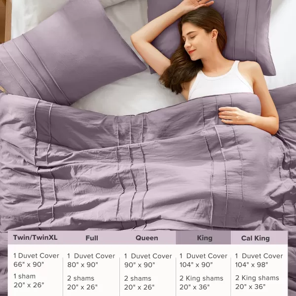 Comfort Spaces Olive Green Queen Size Duvet Cover Set  3pc Pintuck Pleated Duvet Cover Queen All Season Lightweight Extra Softness PreWashed Microfiber Queen Bed Cover Shams QueenPurple No Comforter