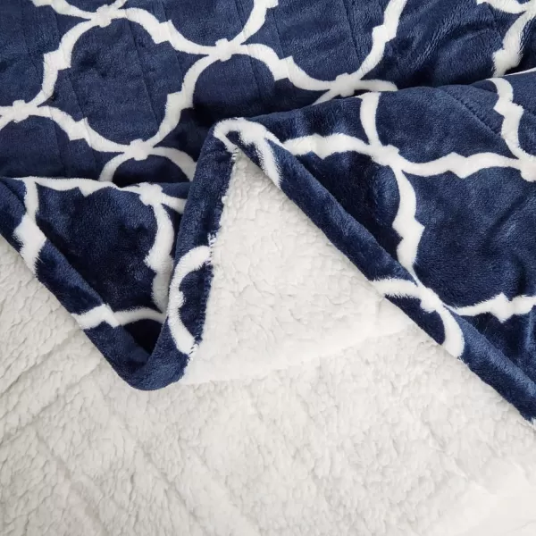 Comfort Spaces Plush to Sherpa Electric Blanket Shawl Shoulder Neck Wrap with Matching Sock Set Giftable Ultra Soft Warm Snuggle FleeceReversible Heated Poncho Throw 50quot W x 64quot L Ogee AquaOgee Navy
