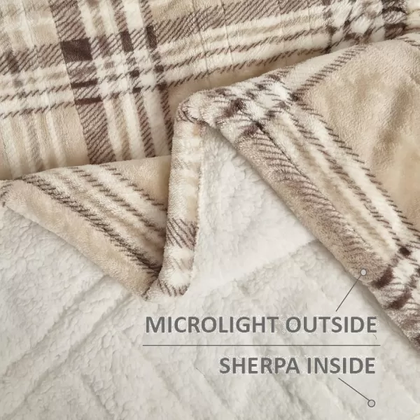 Comfort Spaces Plush to Sherpa Electric Blanket Shawl Shoulder Neck Wrap with Matching Sock Set Giftable Ultra Soft Warm Snuggle FleeceReversible Heated Poncho Throw 50quot W x 64quot L Ogee AquaTan Plaid