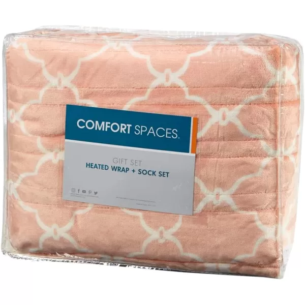 Comfort Spaces Plush to Sherpa Electric Blanket Shawl Shoulder Neck Wrap with Matching Sock Set Giftable Ultra Soft Warm Snuggle FleeceReversible Heated Poncho Throw 50quot W x 64quot L Ogee AquaOgee Blush