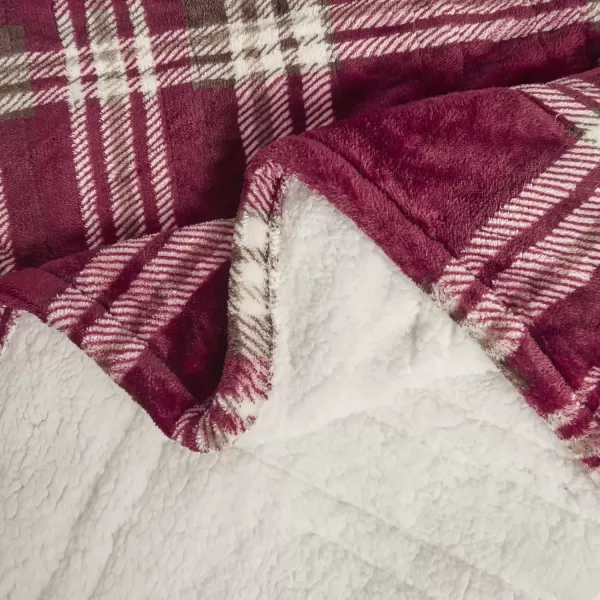 Comfort Spaces Plush to Sherpa Electric Blanket Shawl Shoulder Neck Wrap with Matching Sock Set Giftable Ultra Soft Warm Snuggle FleeceReversible Heated Poncho Throw 50quot W x 64quot L Ogee AquaRed Plaid