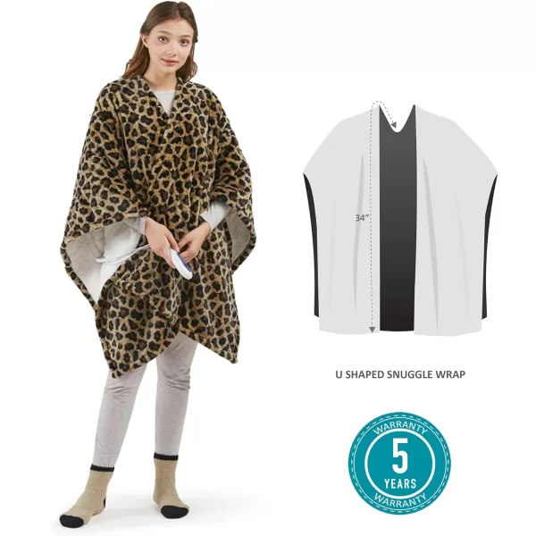 Comfort Spaces Plush to Sherpa Electric Blanket Shawl Shoulder Neck Wrap with Matching Sock Set Giftable Ultra Soft Warm Snuggle FleeceReversible Heated Poncho Throw 50quot W x 64quot L Ogee AquaAnimal Print
