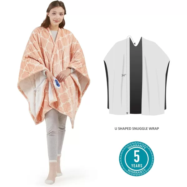 Comfort Spaces Plush to Sherpa Electric Blanket Shawl Shoulder Neck Wrap with Matching Sock Set Giftable Ultra Soft Warm Snuggle FleeceReversible Heated Poncho Throw 50quot W x 64quot L Ogee AquaOgee Blush