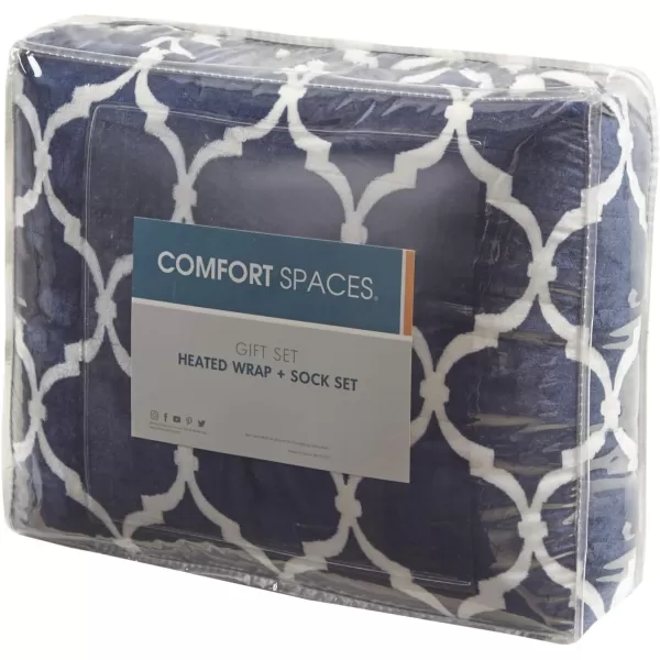 Comfort Spaces Plush to Sherpa Electric Blanket Shawl Shoulder Neck Wrap with Matching Sock Set Giftable Ultra Soft Warm Snuggle FleeceReversible Heated Poncho Throw 50quot W x 64quot L Ogee AquaOgee Navy