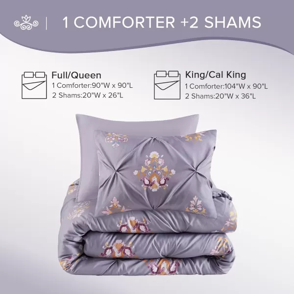 Comfort Spaces Purple Queen Comforter Set  3 Pieces Pintuck Tufted Vintage Floral Bedding Set Queen All Seasons SkinFriendly Lightweight ampamp Soft Microfiber Queen Bed Set Shams Misha FullQueenPurple