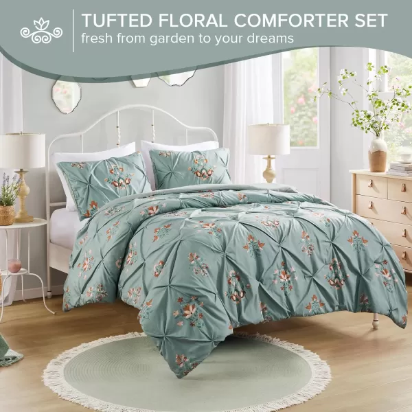 Comfort Spaces Purple Queen Comforter Set  3 Pieces Pintuck Tufted Vintage Floral Bedding Set Queen All Seasons SkinFriendly Lightweight ampamp Soft Microfiber Queen Bed Set Shams Misha FullQueenGreen