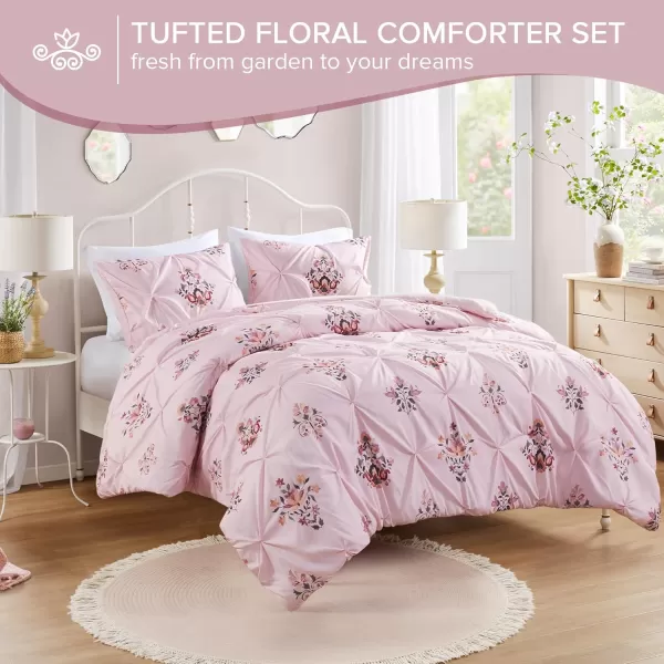 Comfort Spaces Purple Queen Comforter Set  3 Pieces Pintuck Tufted Vintage Floral Bedding Set Queen All Seasons SkinFriendly Lightweight ampamp Soft Microfiber Queen Bed Set Shams Misha FullQueenPink