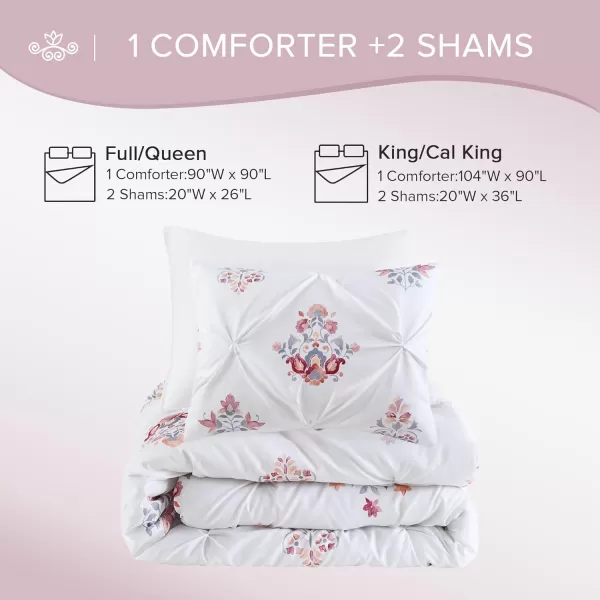 Comfort Spaces Purple Queen Comforter Set  3 Pieces Pintuck Tufted Vintage Floral Bedding Set Queen All Seasons SkinFriendly Lightweight ampamp Soft Microfiber Queen Bed Set Shams Misha FullQueenWhite