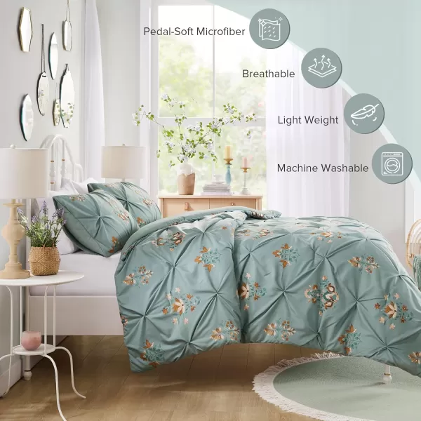 Comfort Spaces Purple Queen Comforter Set  3 Pieces Pintuck Tufted Vintage Floral Bedding Set Queen All Seasons SkinFriendly Lightweight ampamp Soft Microfiber Queen Bed Set Shams Misha FullQueenGreen