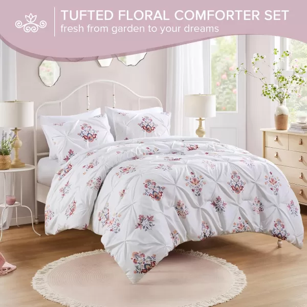 Comfort Spaces Purple Queen Comforter Set  3 Pieces Pintuck Tufted Vintage Floral Bedding Set Queen All Seasons SkinFriendly Lightweight ampamp Soft Microfiber Queen Bed Set Shams Misha FullQueenWhite