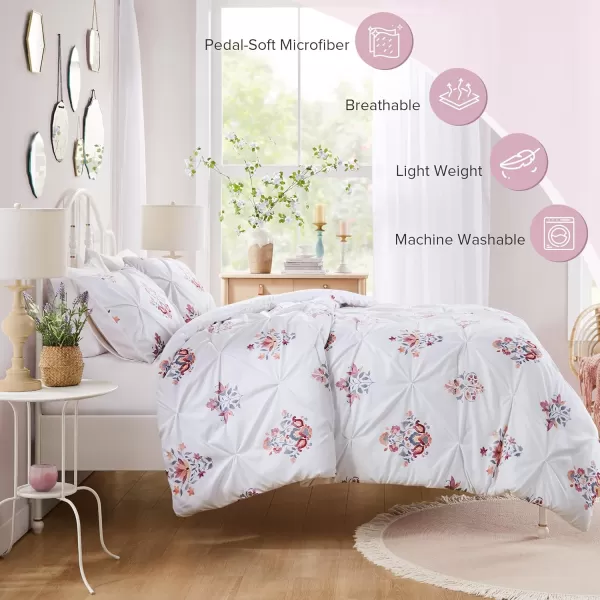 Comfort Spaces Purple Queen Comforter Set  3 Pieces Pintuck Tufted Vintage Floral Bedding Set Queen All Seasons SkinFriendly Lightweight ampamp Soft Microfiber Queen Bed Set Shams Misha FullQueenWhite