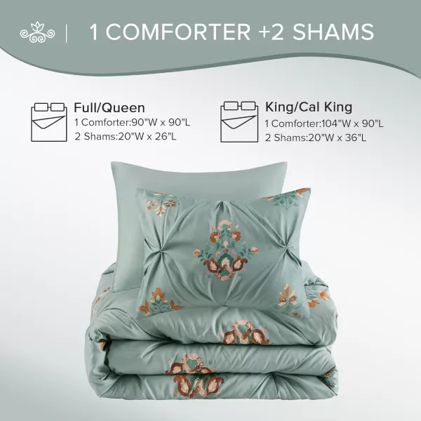 Comfort Spaces Purple Queen Comforter Set  3 Pieces Pintuck Tufted Vintage Floral Bedding Set Queen All Seasons SkinFriendly Lightweight ampamp Soft Microfiber Queen Bed Set Shams Misha FullQueenGreen