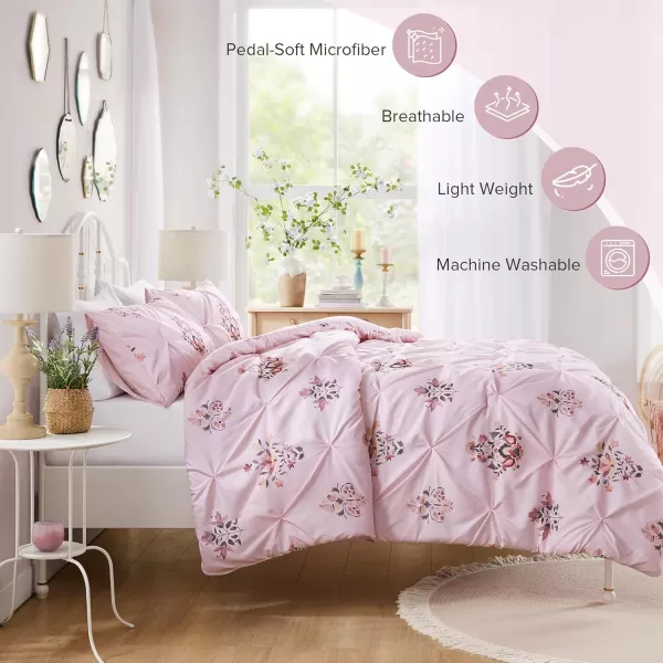 Comfort Spaces Purple Queen Comforter Set  3 Pieces Pintuck Tufted Vintage Floral Bedding Set Queen All Seasons SkinFriendly Lightweight ampamp Soft Microfiber Queen Bed Set Shams Misha FullQueenPink