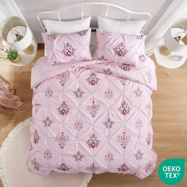Comfort Spaces Purple Queen Comforter Set  3 Pieces Pintuck Tufted Vintage Floral Bedding Set Queen All Seasons SkinFriendly Lightweight ampamp Soft Microfiber Queen Bed Set Shams Misha FullQueenPink